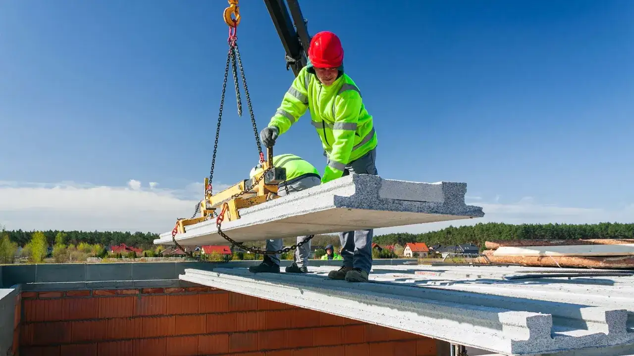 Pracownicy montują strop panelowy. Sprawdź atrakcyjną strop panelowy smart cenę za m2.