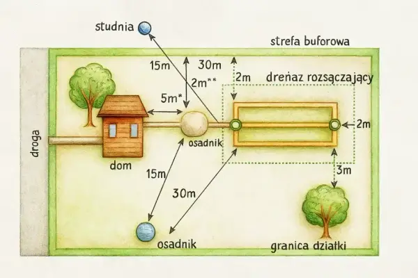 Drenaż rozsączający - jakie odległości od studni i fundamentów?